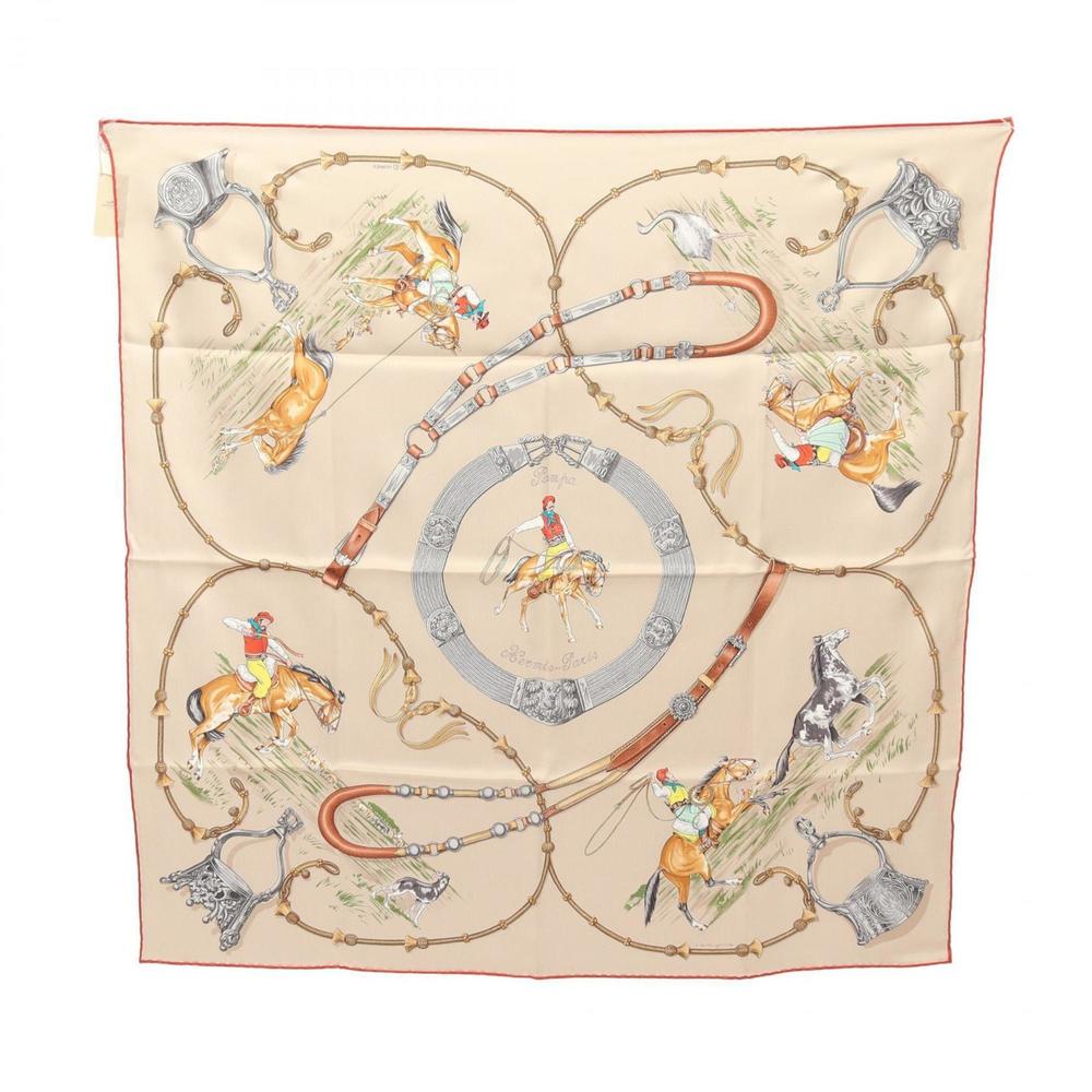 HERMES Carre 70 Pampa Silk Beige Multicolor Scarf - Picture 2 of 5